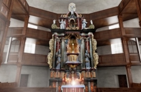 Baroque appearance of an evangelical church and an electronic organ